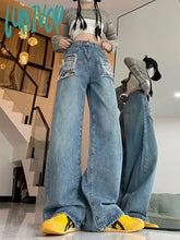 Lunivop Women’s Design Raw Edge Perforated Blue Jeans Spring Autumn New Street Style Chic Young